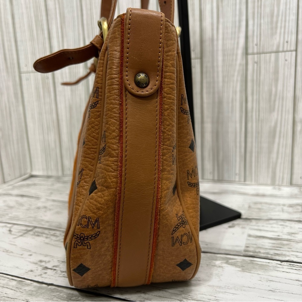 MCM Cognac Visetos Coated Canvas Leather Trim Tote Shoulder Bag - Picture 6 of 16